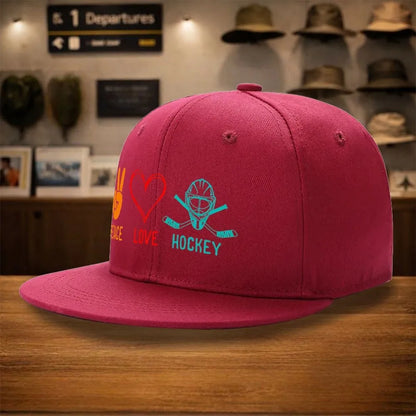 Peace Love Hockey Snapback Cap