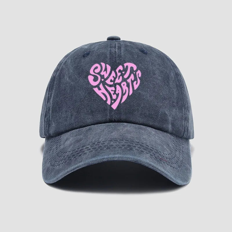 Pink Heart Shaped Letter Printed Baseball Cap Versatile For Daily