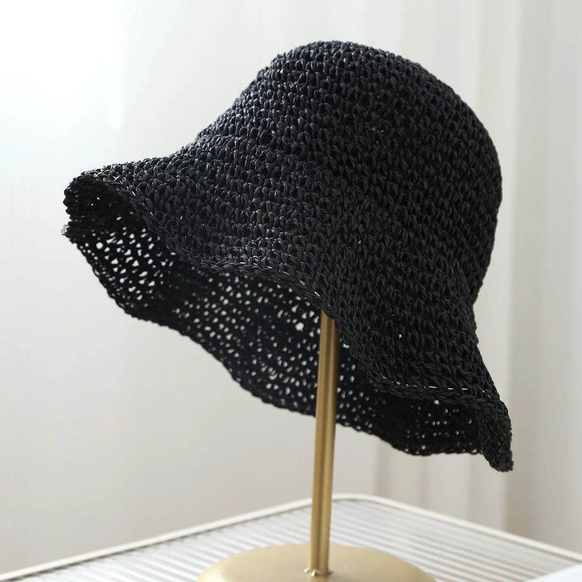 Foldable Crochet Straw Wide Brim Beach Bucket Hat