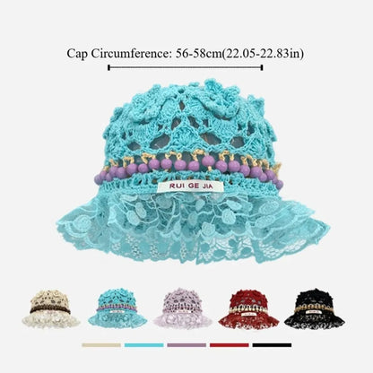 Retro Beaded Crochet Ruffle Bucket Hat