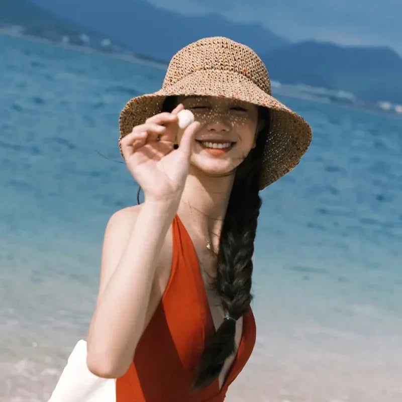 Wide Brim Straw Sunshade Bucket Hat