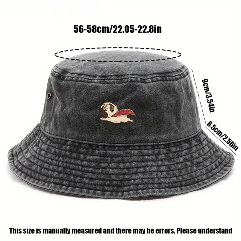Dog Print Fisherman Hat Foldable Storage Washed And Vintage Style