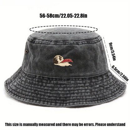 Dog Print Fisherman Hat Foldable Storage Washed And Vintage Style
