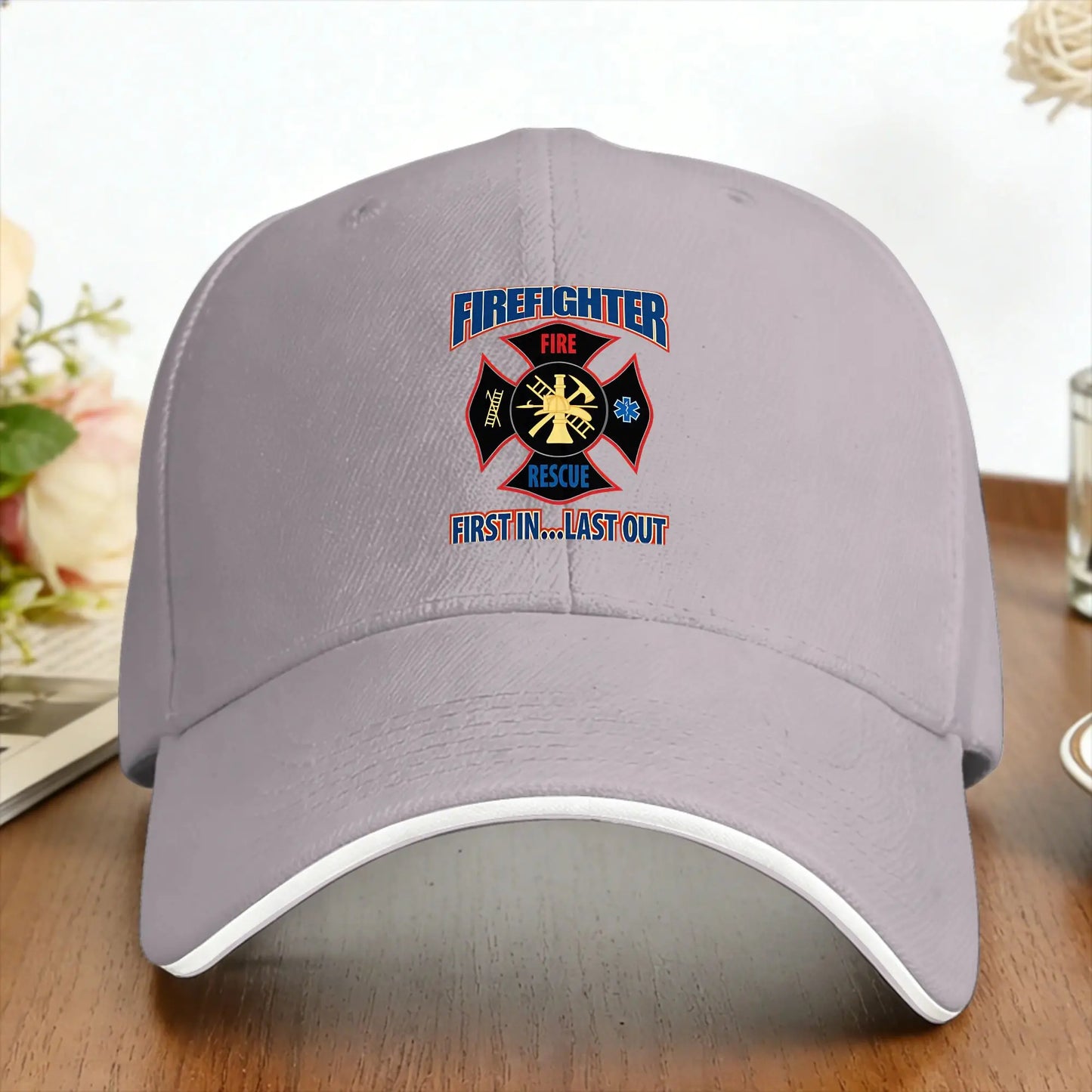 Firefighter Maltese Cross First In Last Out Baseball Cap