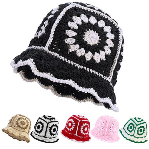 Women's Hollow Flower Crochet Bucket Hat