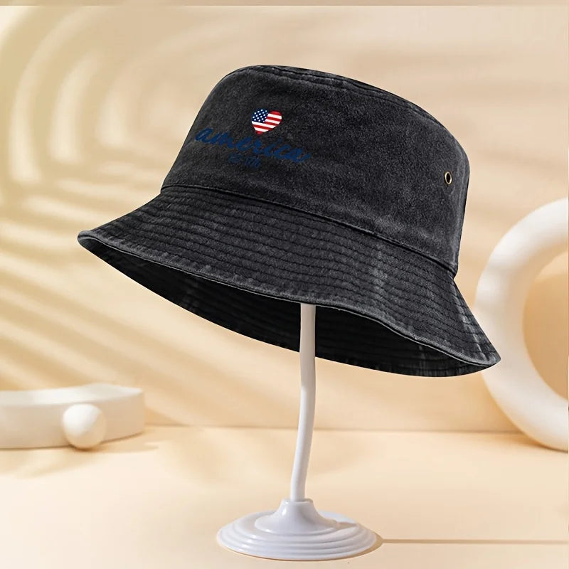 A Unisex Fashion Versatile Letter Heart Print Bucket Hat