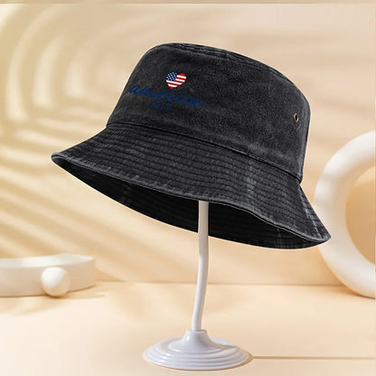 A Unisex Fashion Versatile Letter Heart Print Bucket Hat