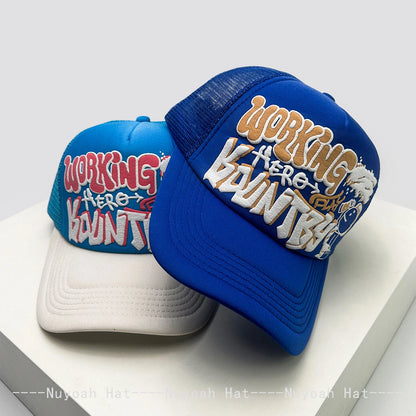 Cartoon Graffiti Printed Colorblock Mesh Snapback Cap