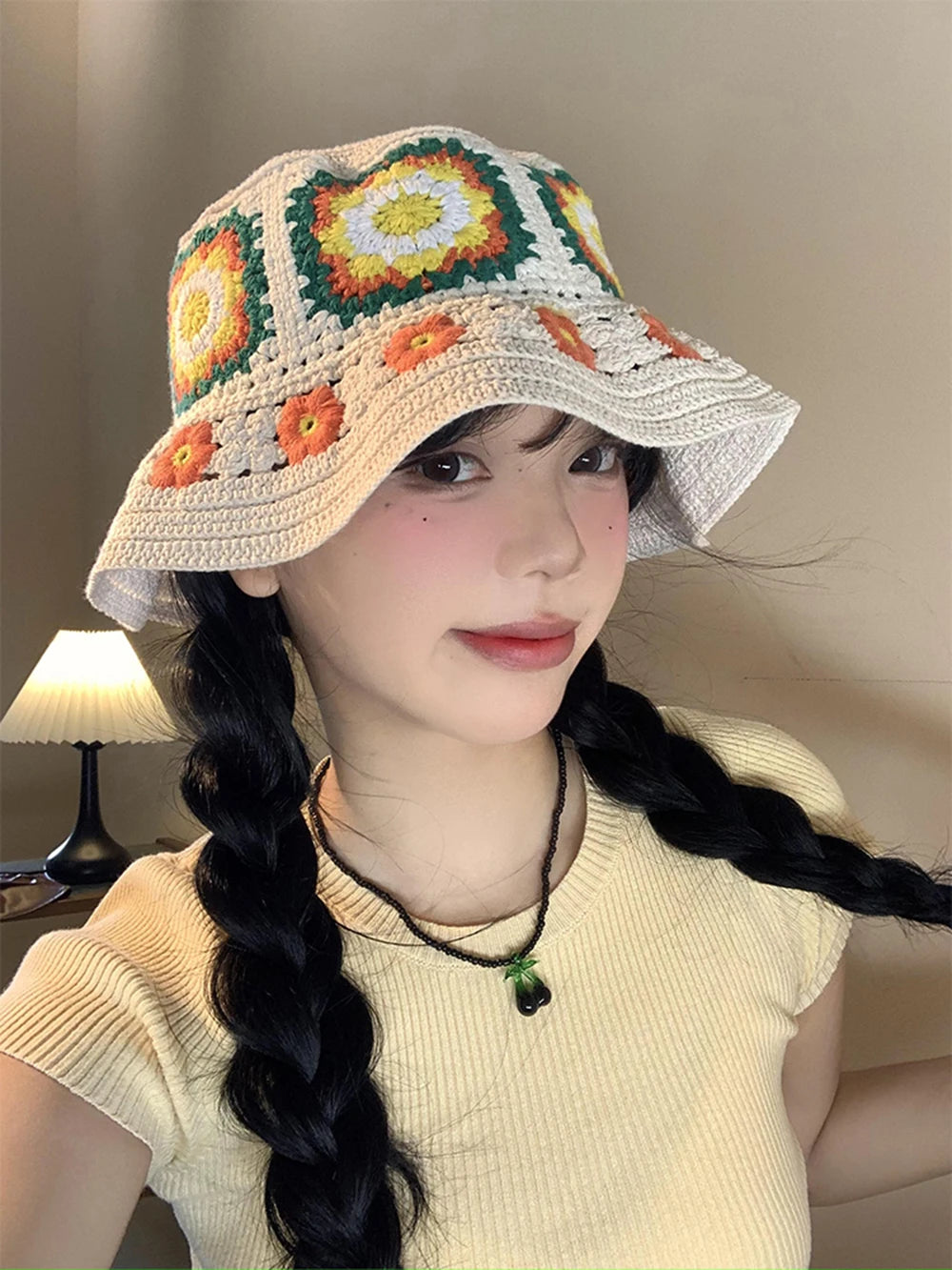 Colorful Floral Plush Bucket Hat