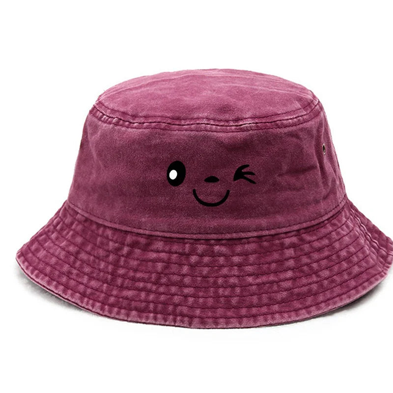 Vintage Winking Print Washed Bucket Hat