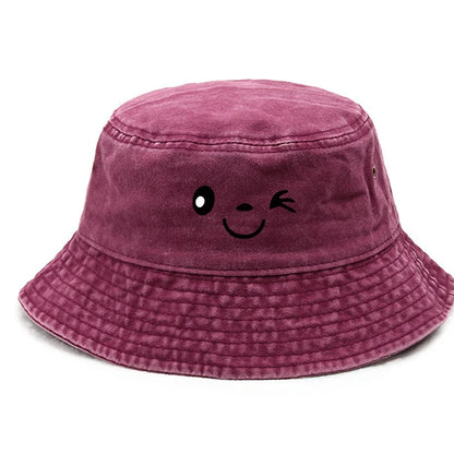 Vintage Winking Print Washed Bucket Hat