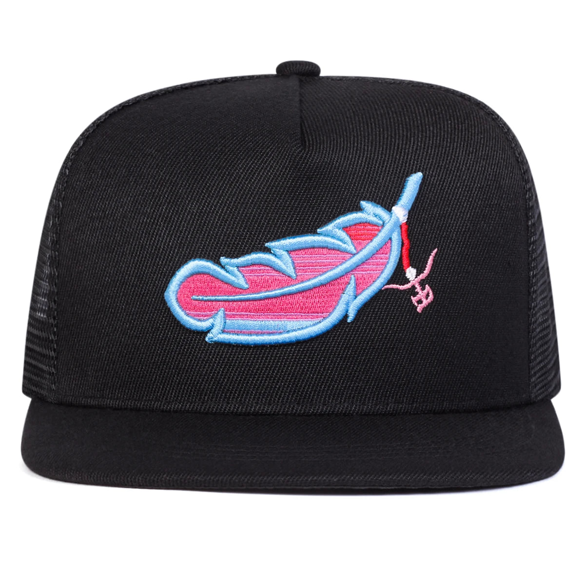 Colorful Feather Embroidered Mesh Snapback Cap