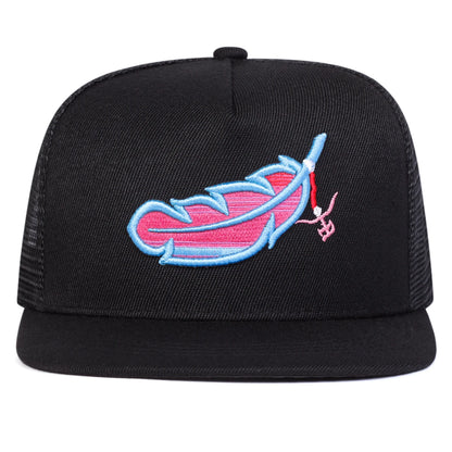 Colorful Feather Embroidered Mesh Snapback Cap