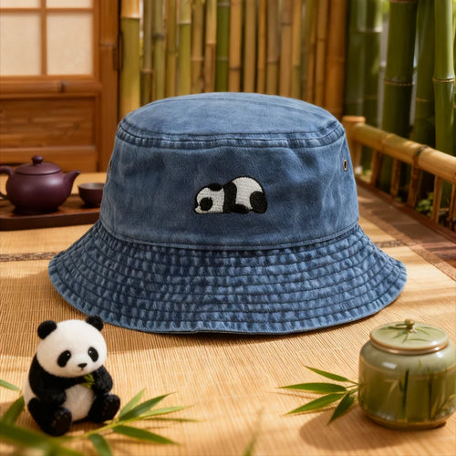 Panda Embroidered Washed Cotton Bucket Hat