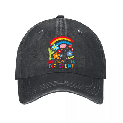 Its Okay Be Different Rainbow Flowers Neurodiversity Baseball Cap