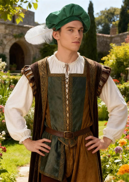 Quality Medieval Unisex Beret Hat With Feather Suede Tudor Hat