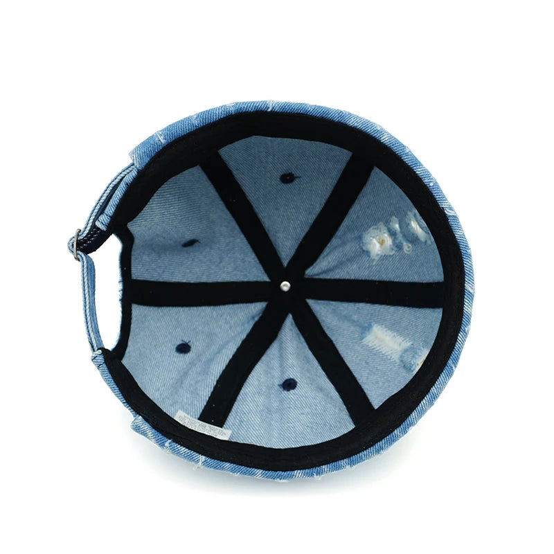 Tear Broken Denim Docker Cap Colorful Brimless Caps