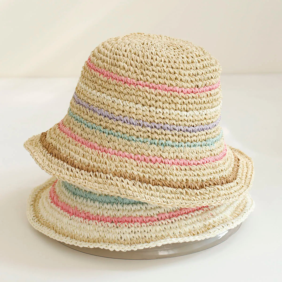 Y2K Colorful Stripe Straw Dome Bucket Hat