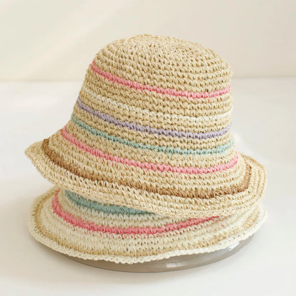 Y2K Colorful Stripe Straw Dome Bucket Hat