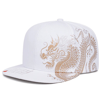 Dragon Printed Flat Brim Streetwear Snapback Cap