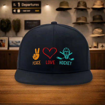 Peace Love Hockey Snapback Cap