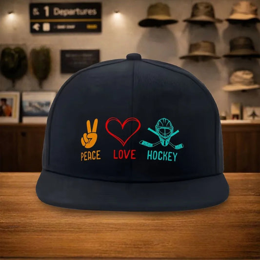 Peace Love Hockey Snapback Cap