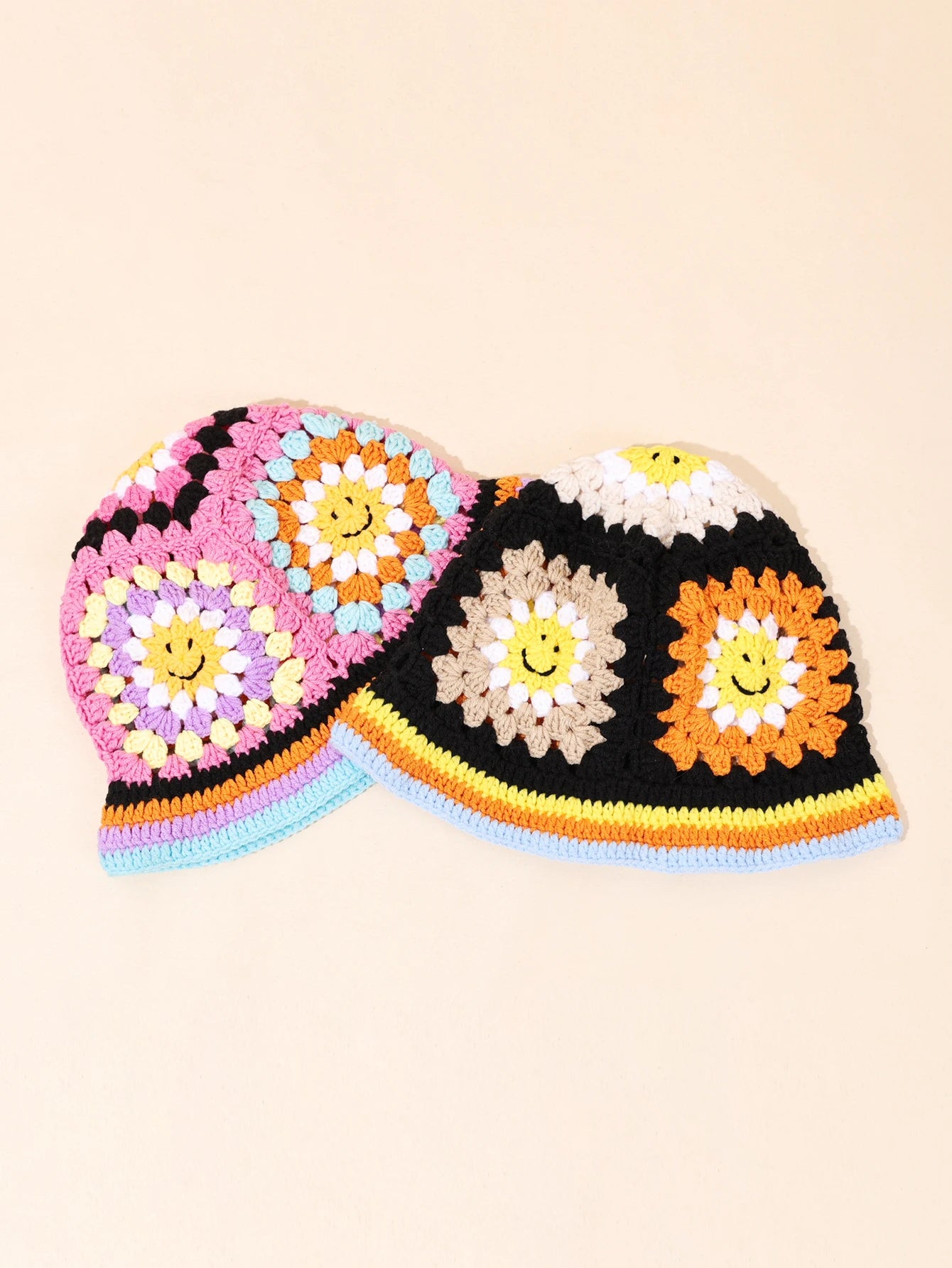 Vintage Smiley Crochet Street Bucket Hat