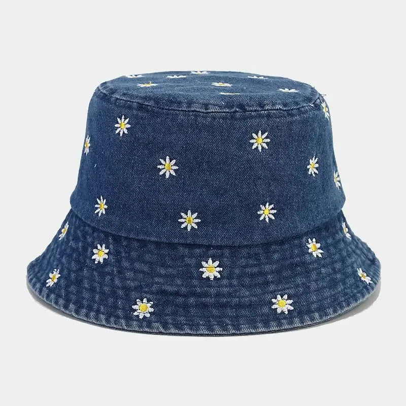 Daisy Embroidered Denim Bucket Hat