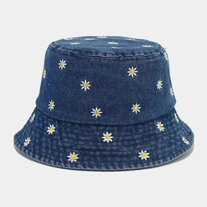 Daisy Embroidered Denim Bucket Hat
