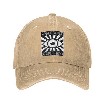 What Would Orwell Think Dystopian Fiction Distressed Denim Baseball Cap