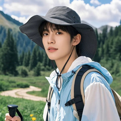 Quick-Dry Wide Brim Drawstring Hiking Bucket Hat