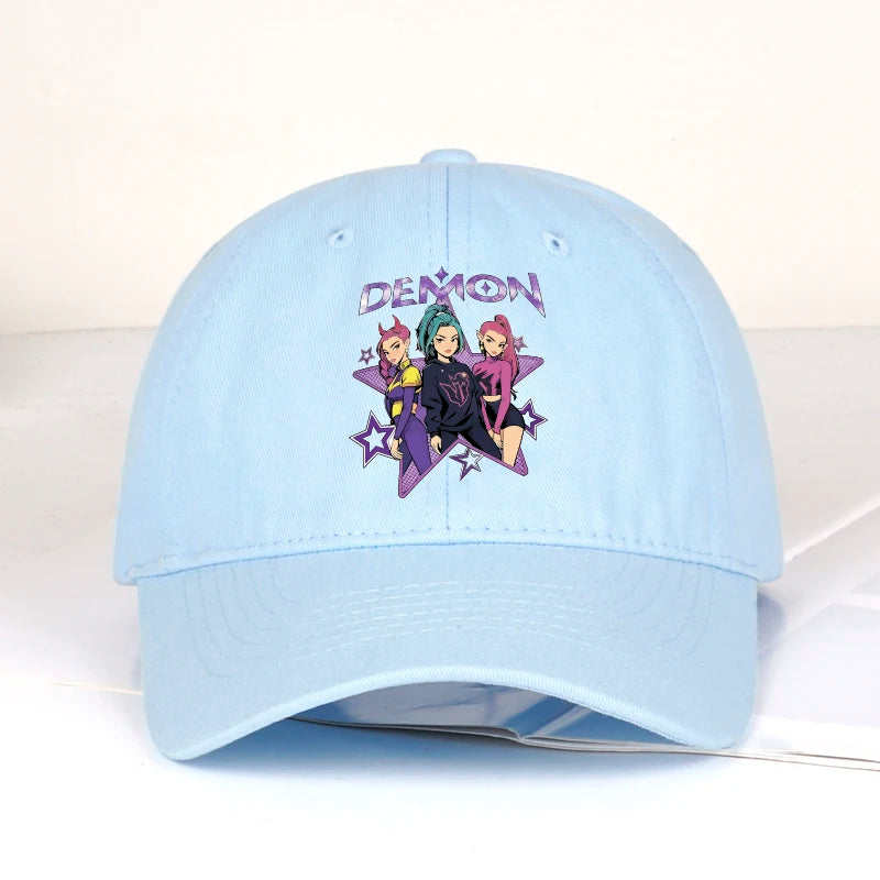 Demon Girl Group Cartoon Print Baseball Cap Men Women Y2K Streetwear Washed Cotton Adjustable Dad Hat Sun Hat
