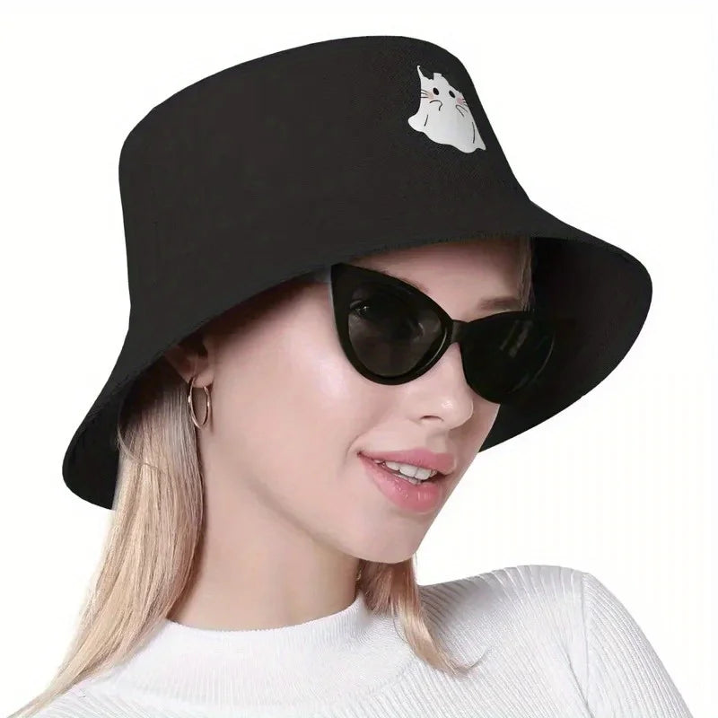Cute Ghost Cat Print Bucket Hat