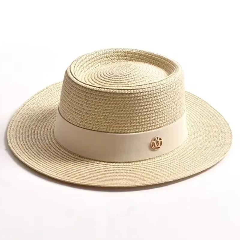 Ribbon Women's Beach Hat Summer Straw Sun Hats Size 56-58cm