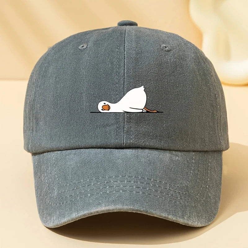Lying Goose Print Vintage Washed Baseball Cap