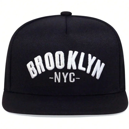 Brooklyn Embroidered Flat Brim Snapback Cap