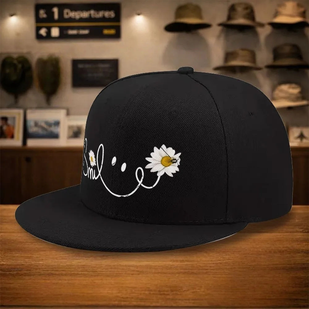 Daisy Flower Smile Snapback Cap