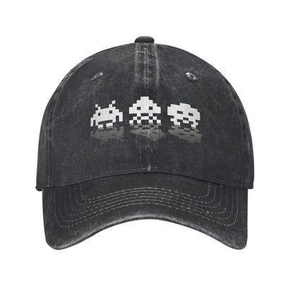 Space Invaders Vintage Distressed Washed Denim Baseball Cap