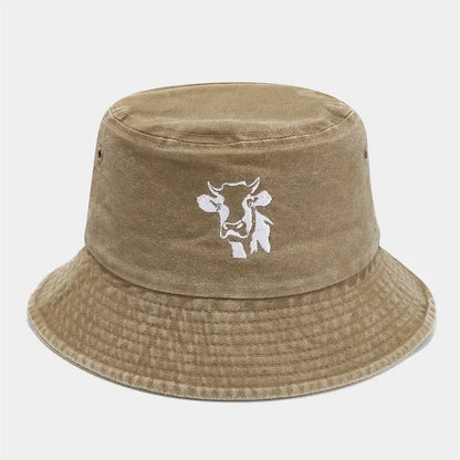 Animal Embroidered Cotton Bucket Hat Outdoor Travel Cap