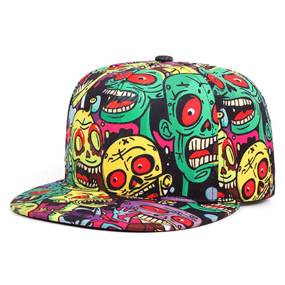 Skeleton Printed Unisex Streetwear Flat Brim Snapback Cap