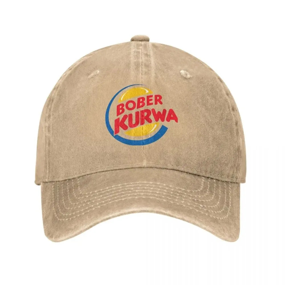 Bober Kurwa Meme Inspired Burger King Baseball Cap Distressed Denim Hats Vintage