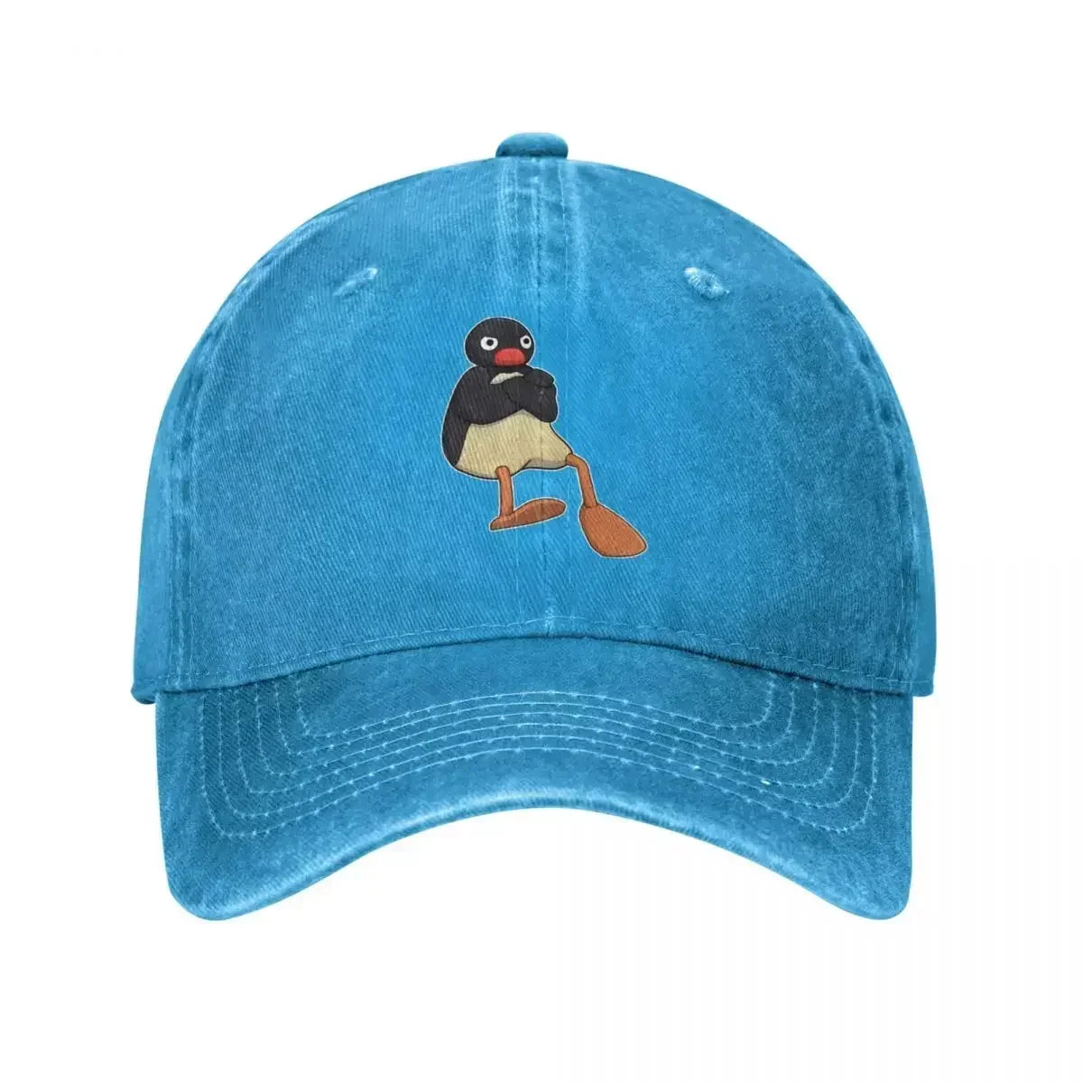 Angry Pingu Distressed Denim Baseball Cap