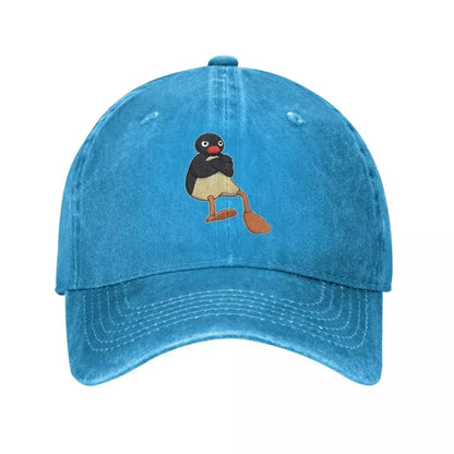 Angry Pingu Distressed Denim Baseball Cap