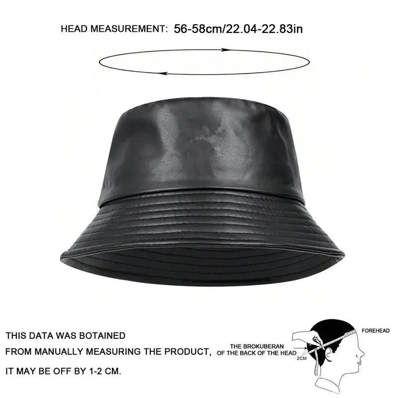 Unisex Solid Color Personality Pu Leather Bucket Hats