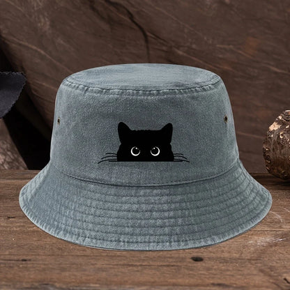 Cute Black Cat Vintage Cotton Bucket Hat