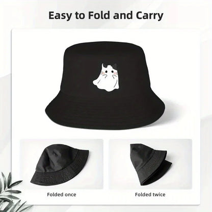 Cute Ghost Cat Print Bucket Hat