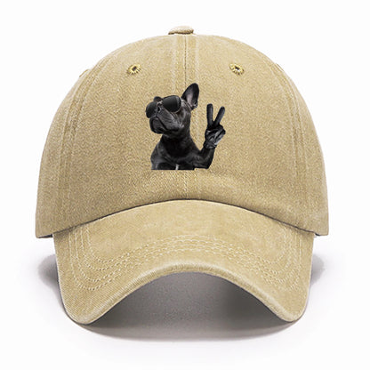 Black Dog Print Washed Baseball Cap