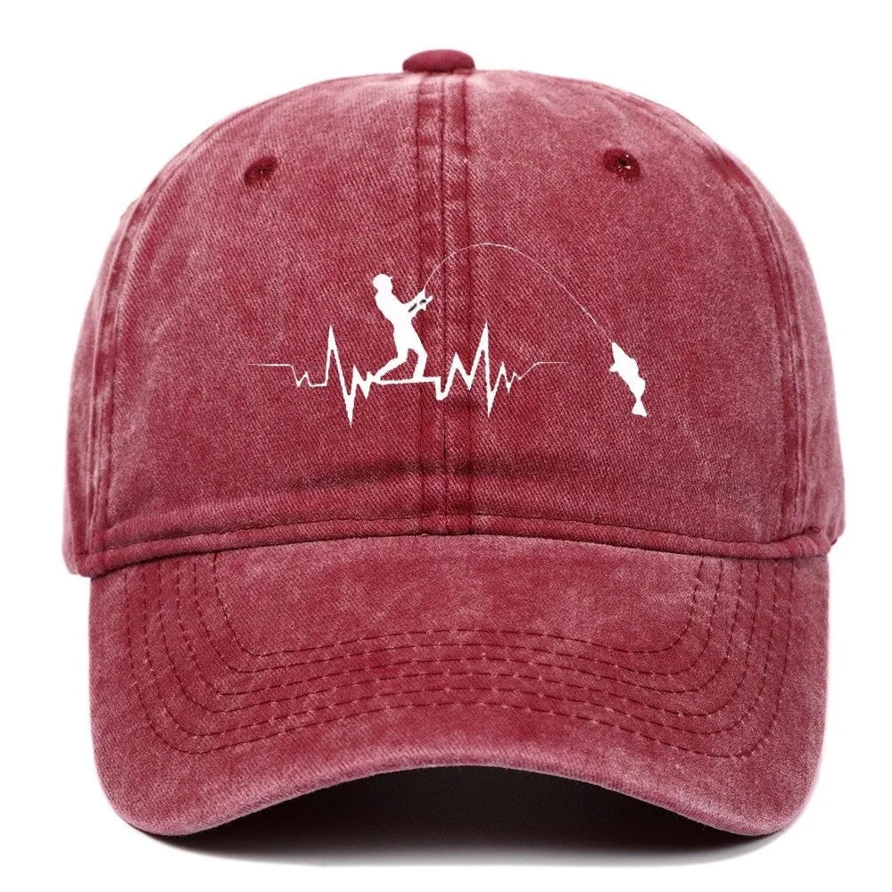 Fishing Embroidered Washed Cotton Baseball Cap
