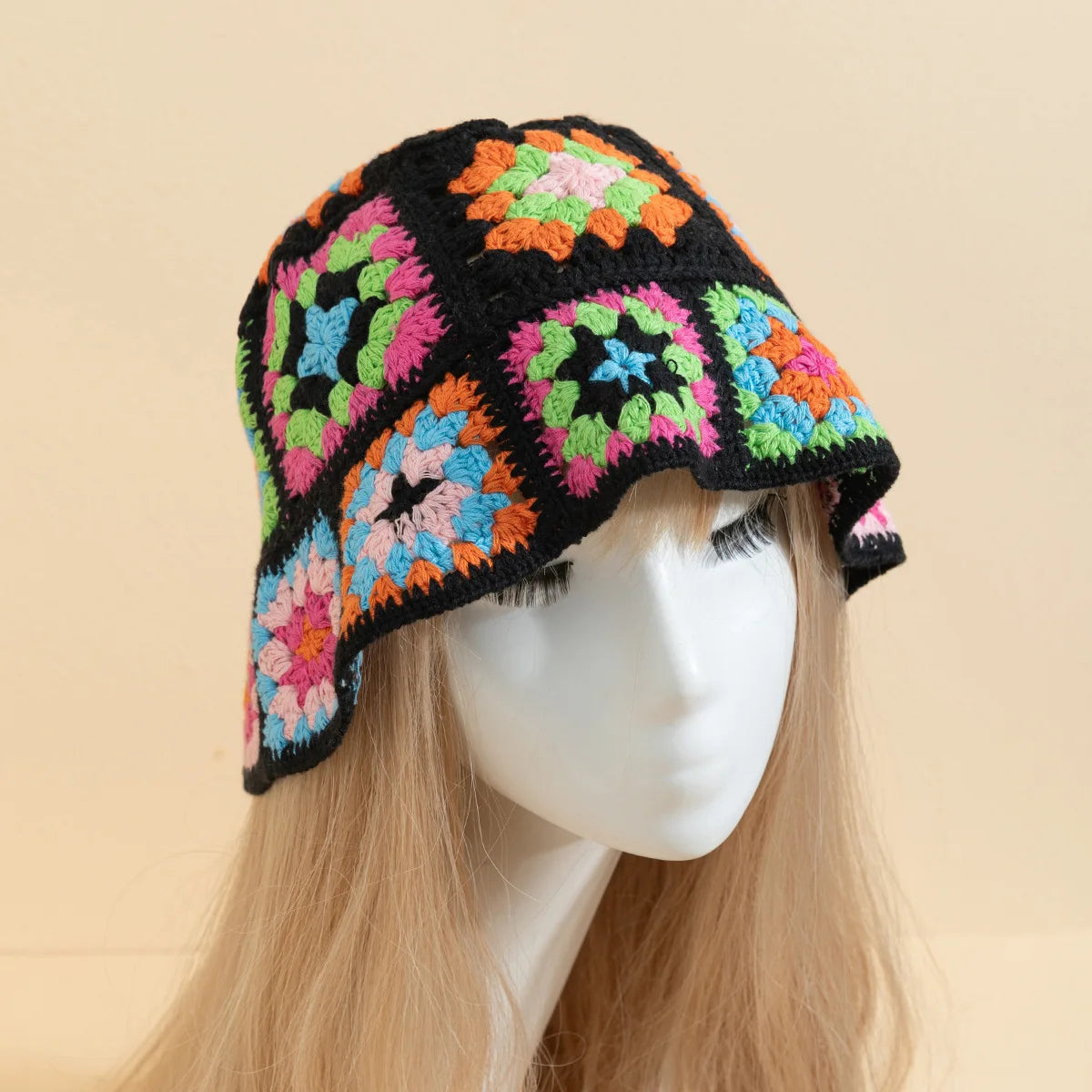 Color Patchwork Crochet Fashion Bucket Hat