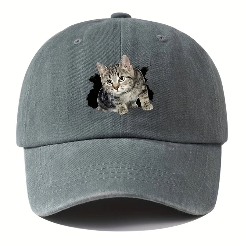 Cute Silly Cat Hiking Baseball Cap